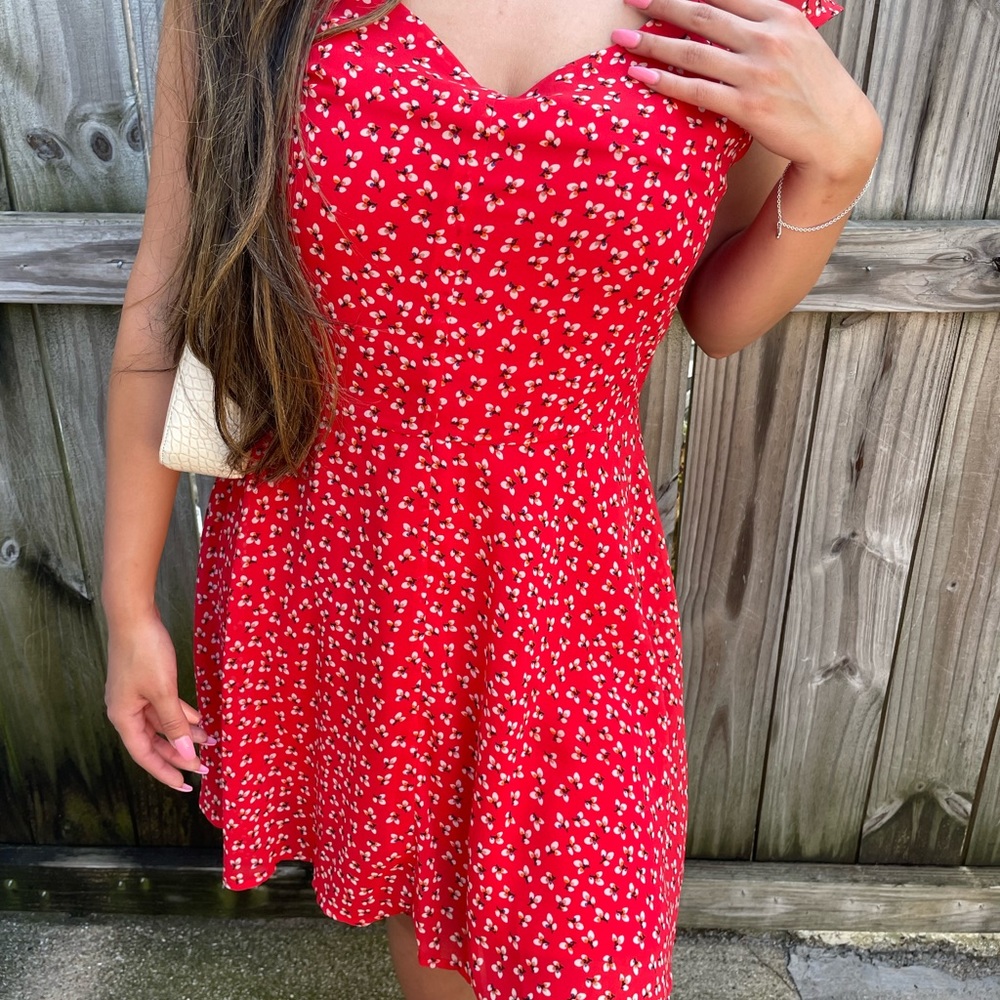 Red floral dress